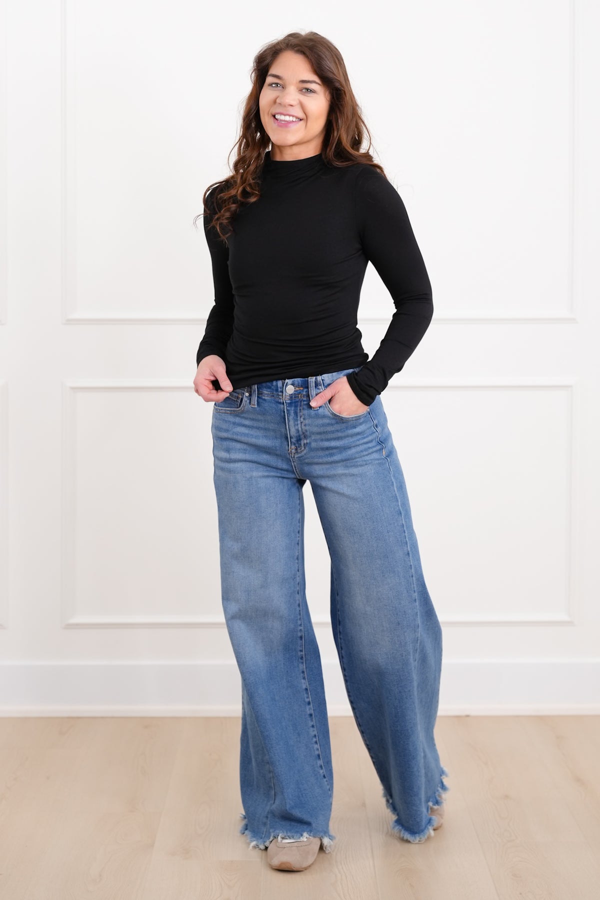 Solid Long Sleeve Mock Neck Top