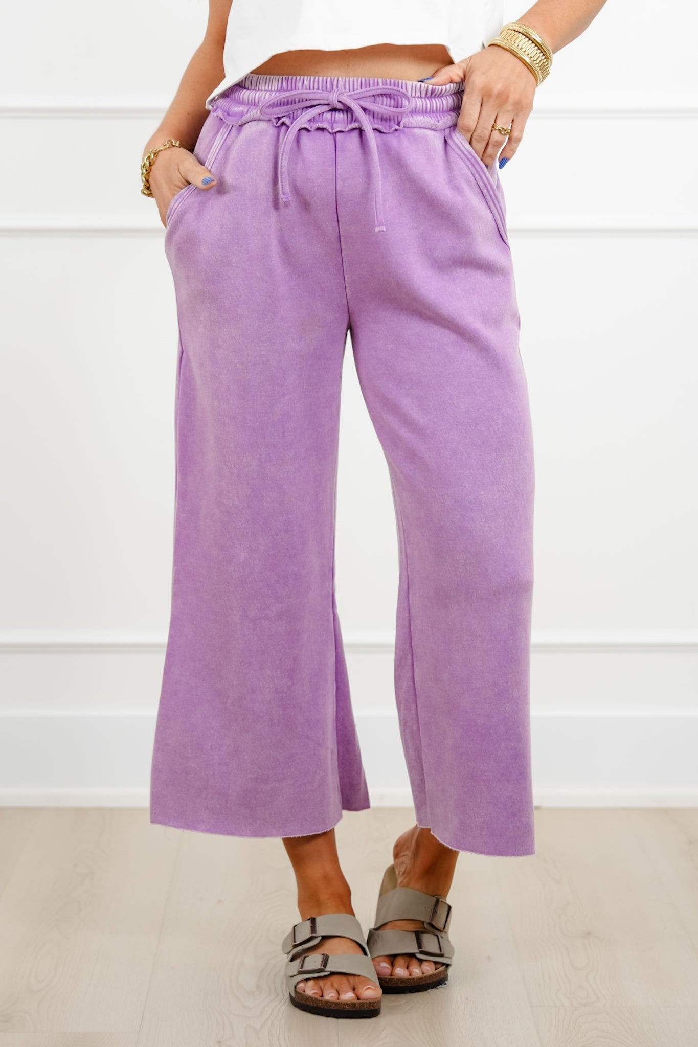Door Buster! Zenana Acid Wash Fleece Palazzo Sweatpants with Pockets