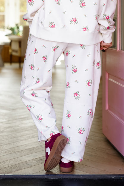 Floral Print Fleece Elastic Waist Sweatpants