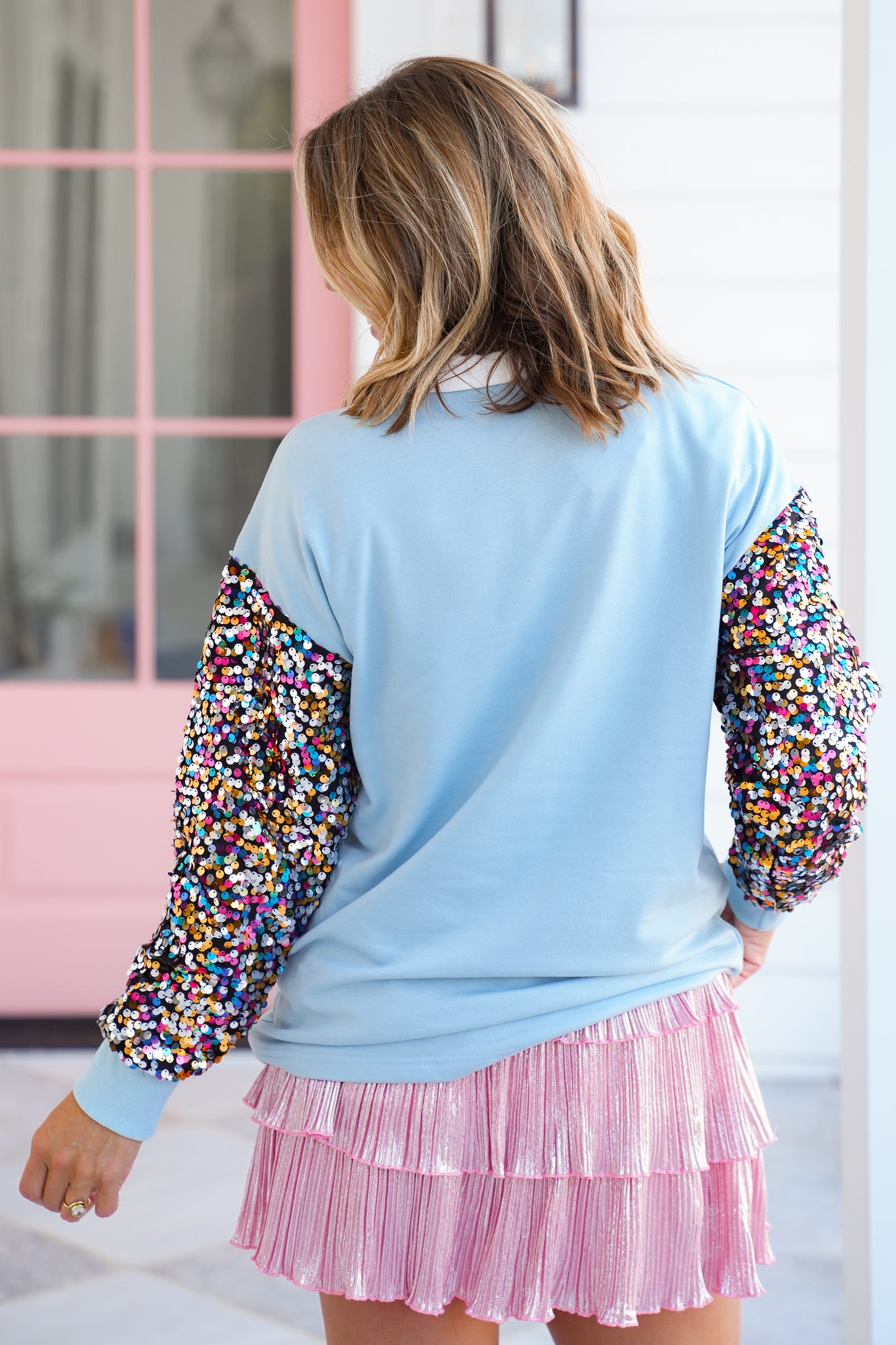 Plus/Reg Long Sequin Sleeve Nutcracker Sweatshirt