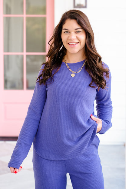 Brushed Waffle Knit Long Sleeve Top