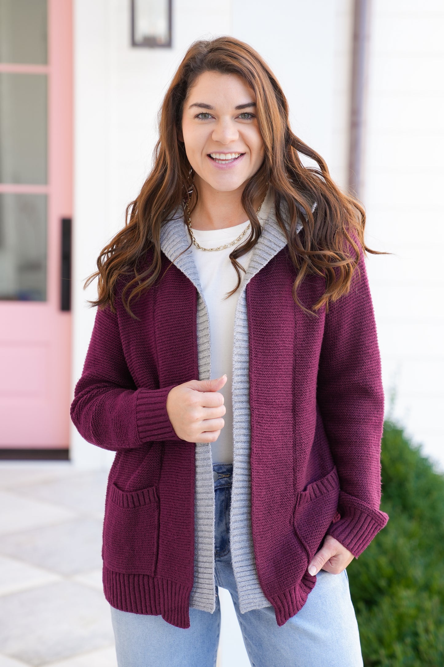 Hooded Long Sleeve Double Layer Cardigan Sweater