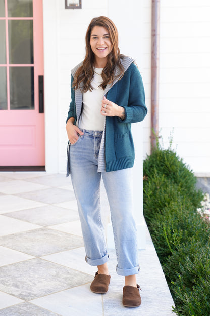 Hooded Long Sleeve Double Layer Cardigan Sweater