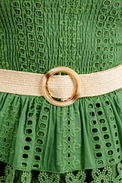 Wide Braided Belt With Round Textured Buckle