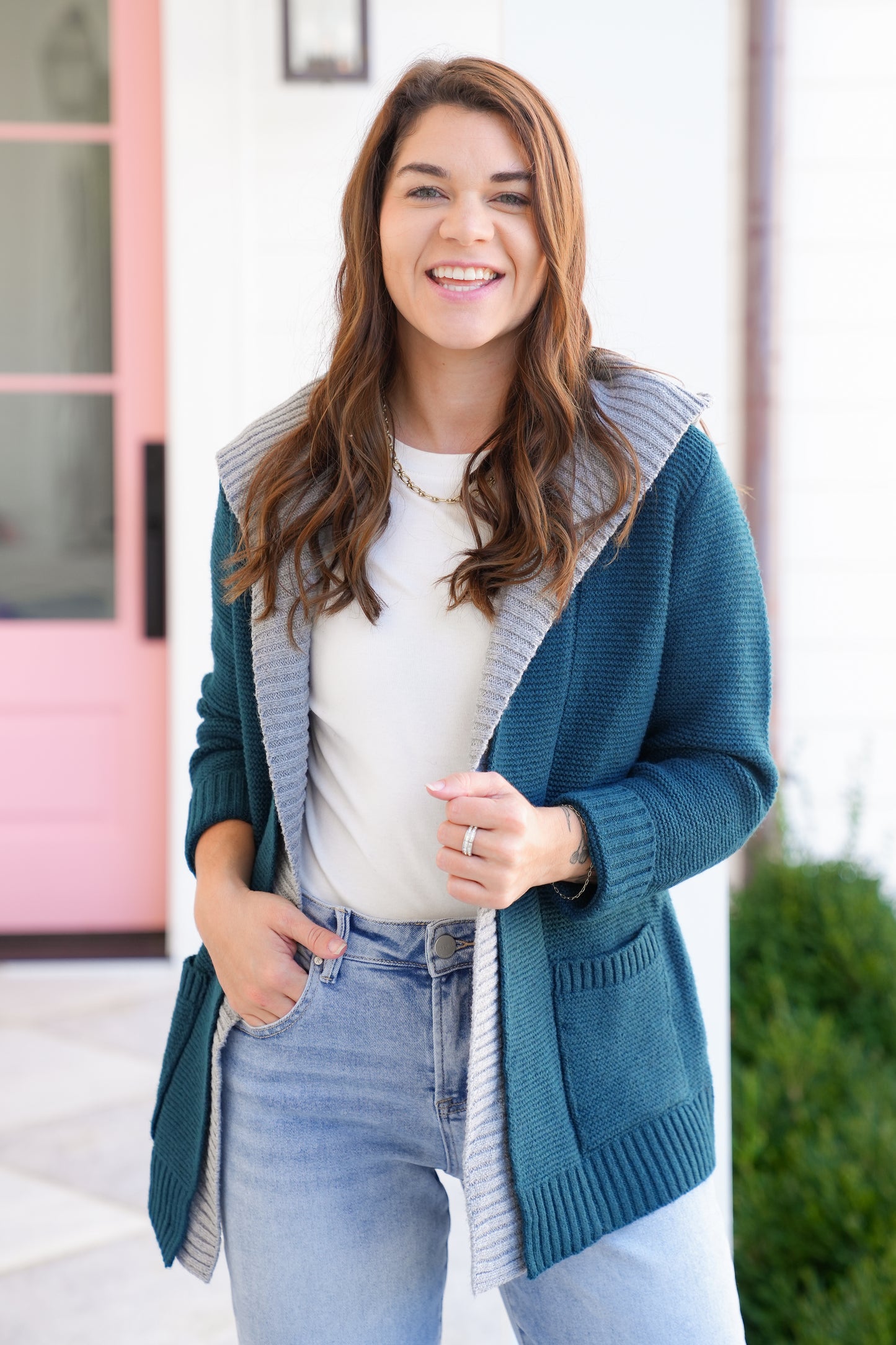 Hooded Long Sleeve Double Layer Cardigan Sweater