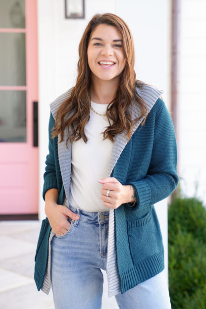 Hooded Long Sleeve Double Layer Cardigan Sweater