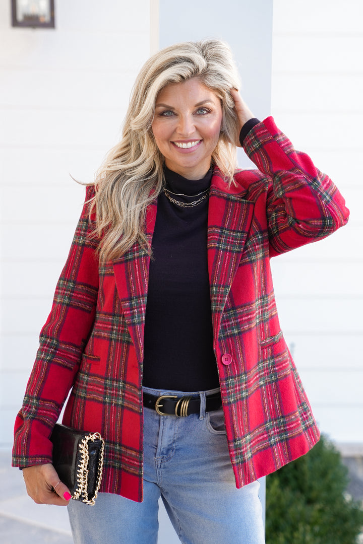 Plus/Reg Plaid Long Sleeve Flannel Blazer