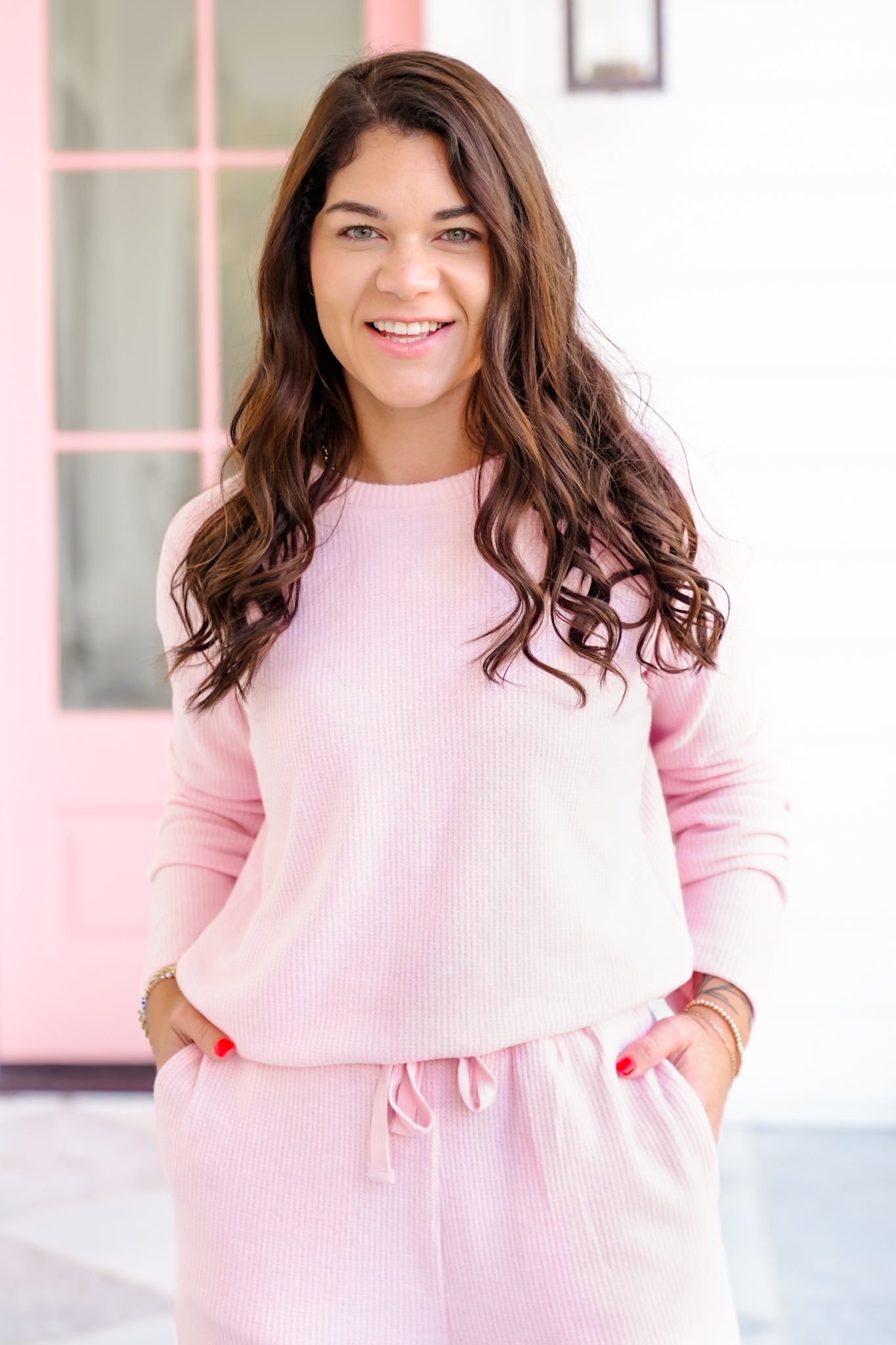 Brushed Waffle Knit Long Sleeve Top