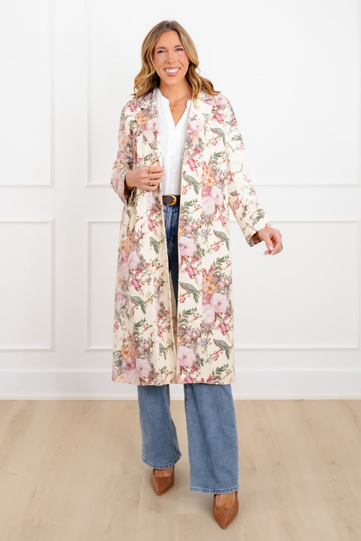 Plus/Reg Floral Print Long Sleeve Jacket