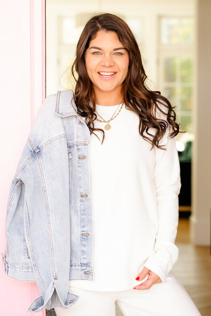 Brushed Waffle Knit Long Sleeve Top