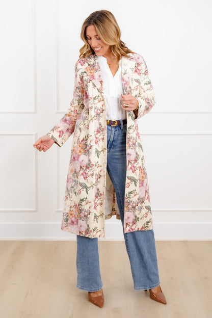 Plus/Reg Floral Print Long Sleeve Jacket