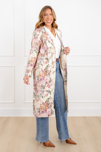 Plus/Reg Floral Print Long Sleeve Jacket