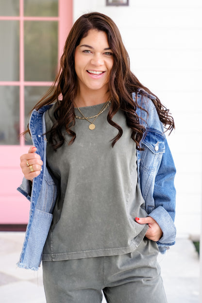 Mineral Washed High Low Short Sleeve Top