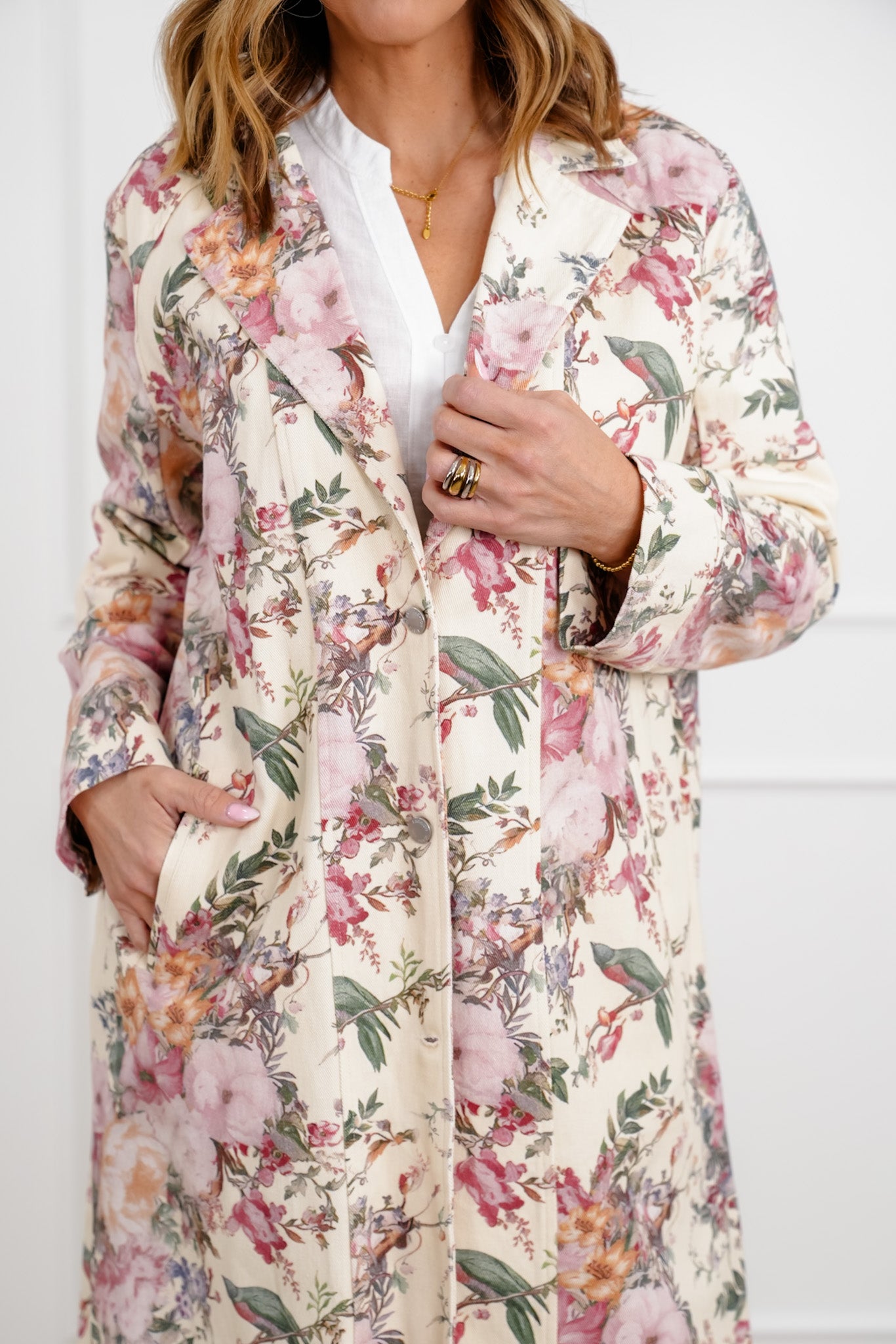 Plus/Reg Floral Print Long Sleeve Jacket