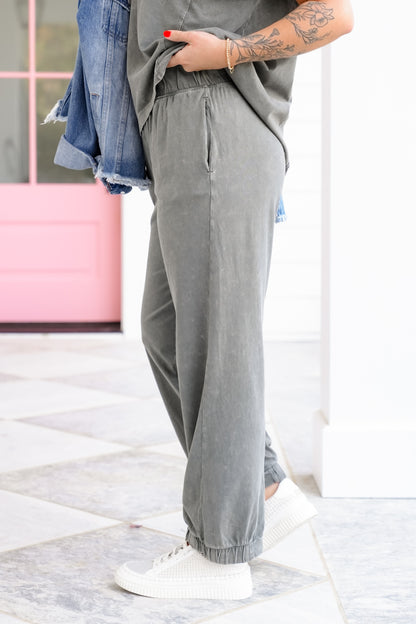 Mineral Washed Elastic Waist Lounge Pants