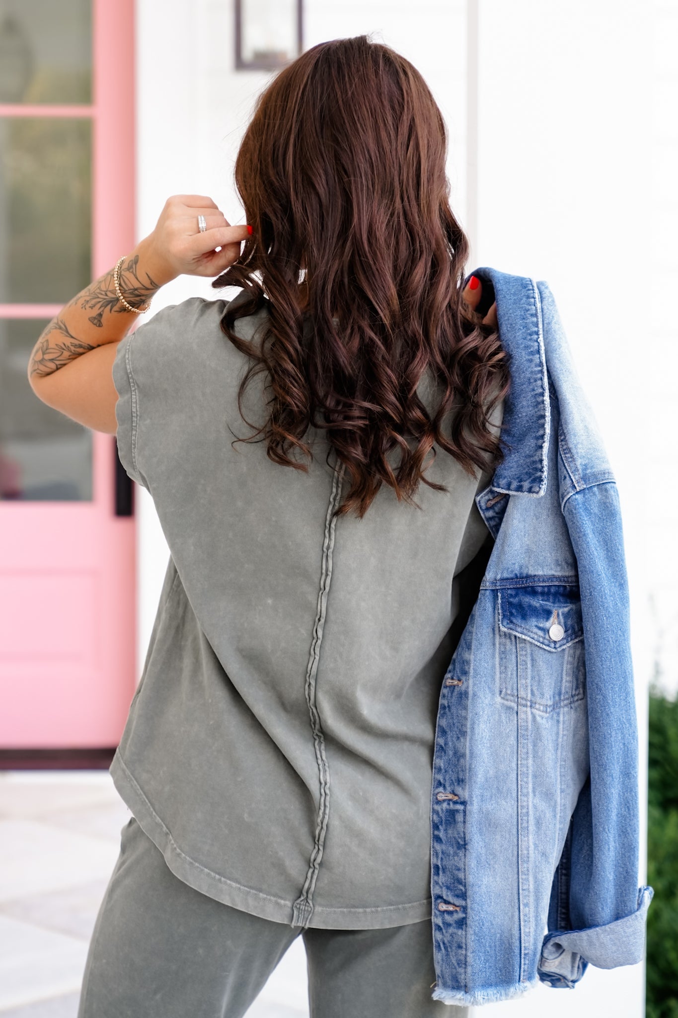 Mineral Washed High Low Short Sleeve Top