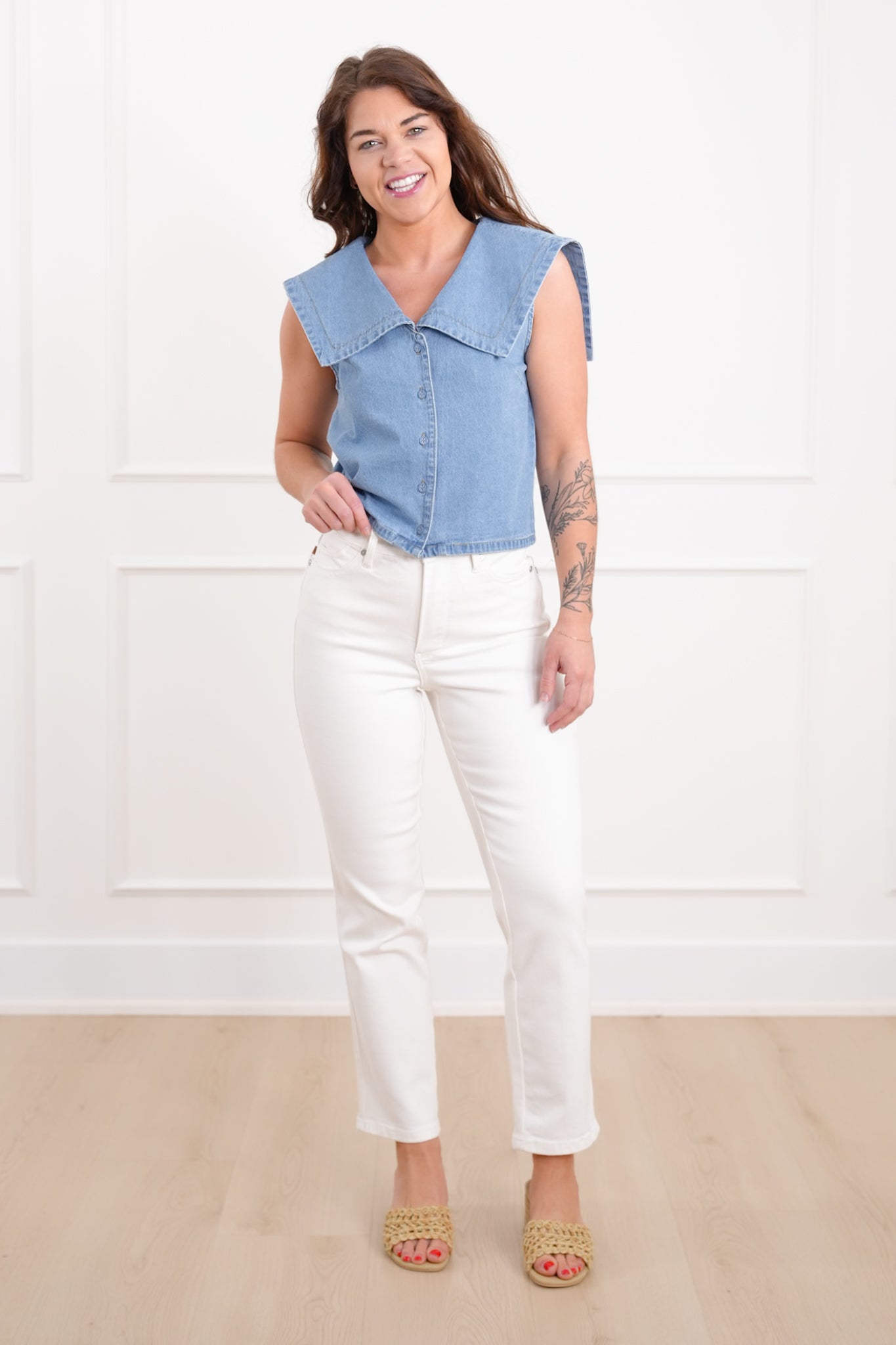 Plus/Reg Sleeveless Button Up Vest with Collar