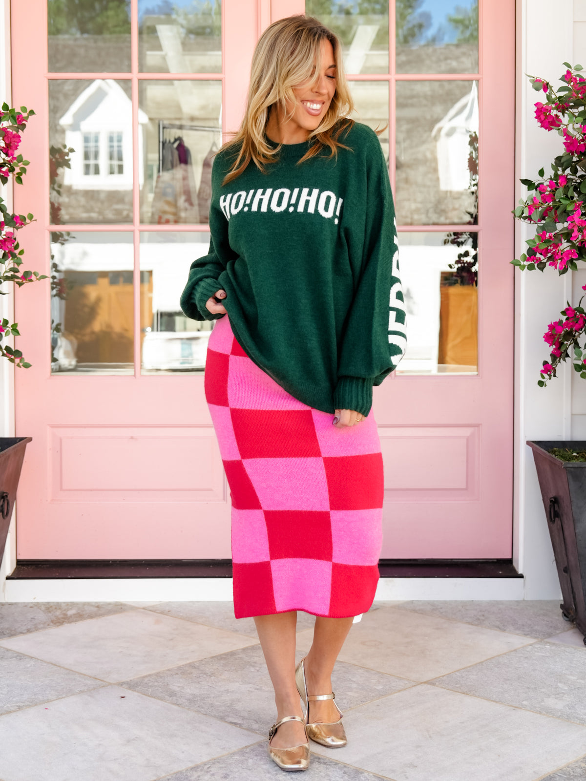 "Ho Ho Ho" Long Sleeve Christmas Sweater - Freckled Poppy