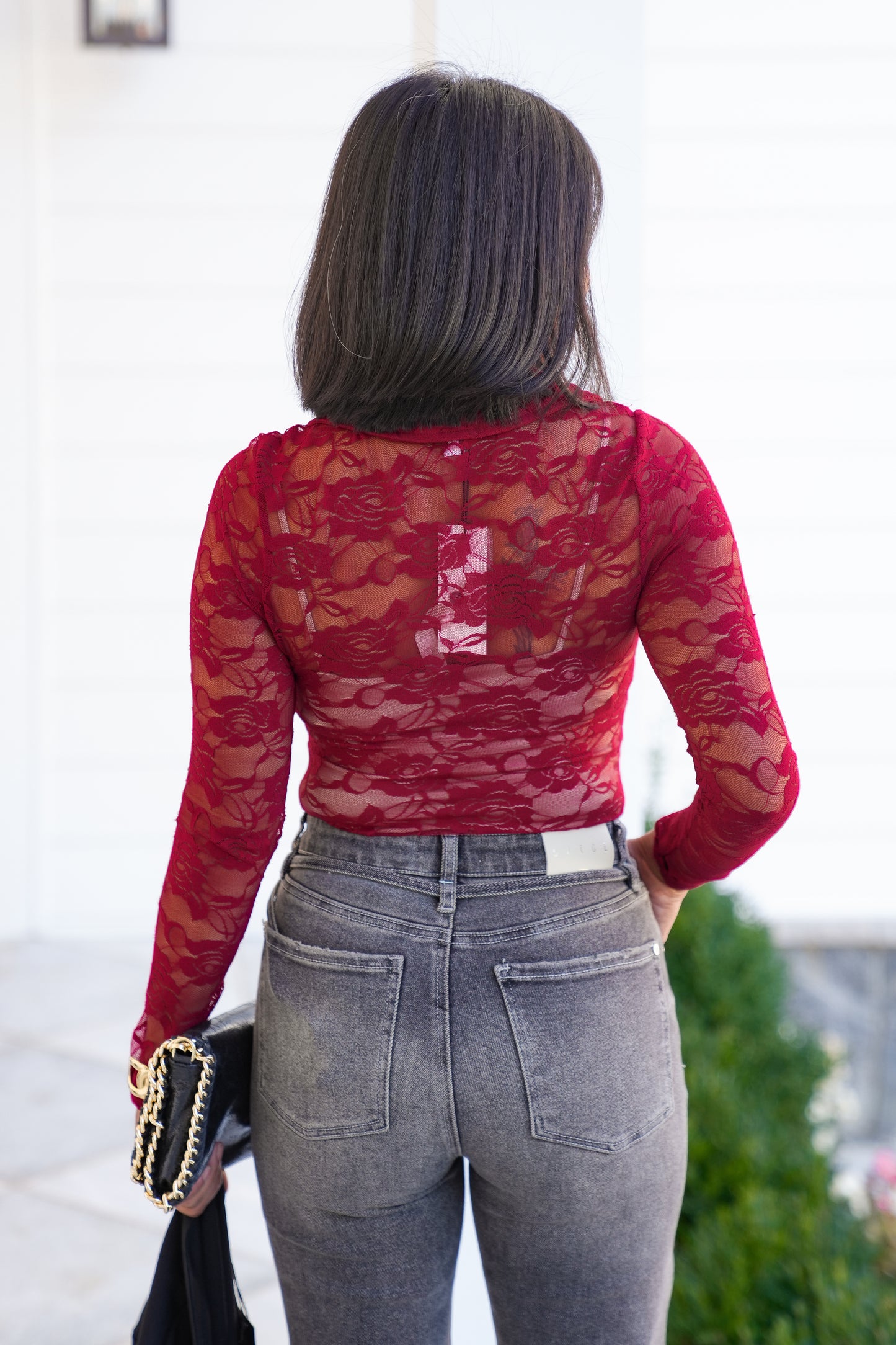 Lace Long Sleeve Button Up Mesh Top