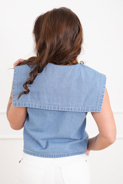 Plus/Reg Sleeveless Button Up Vest with Collar