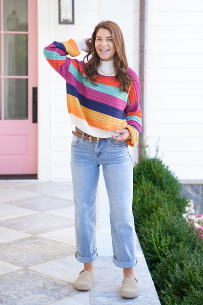 Multi Color Stripe Long Sleeve Pullover Sweater