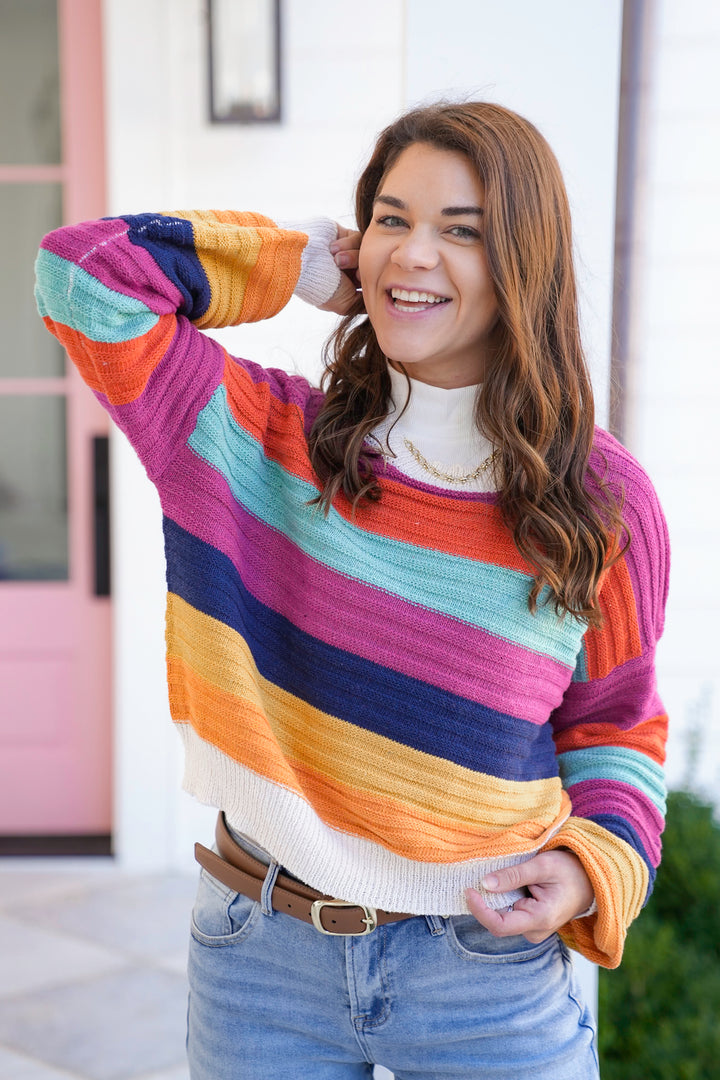 Multi Color Stripe Long Sleeve Pullover Sweater