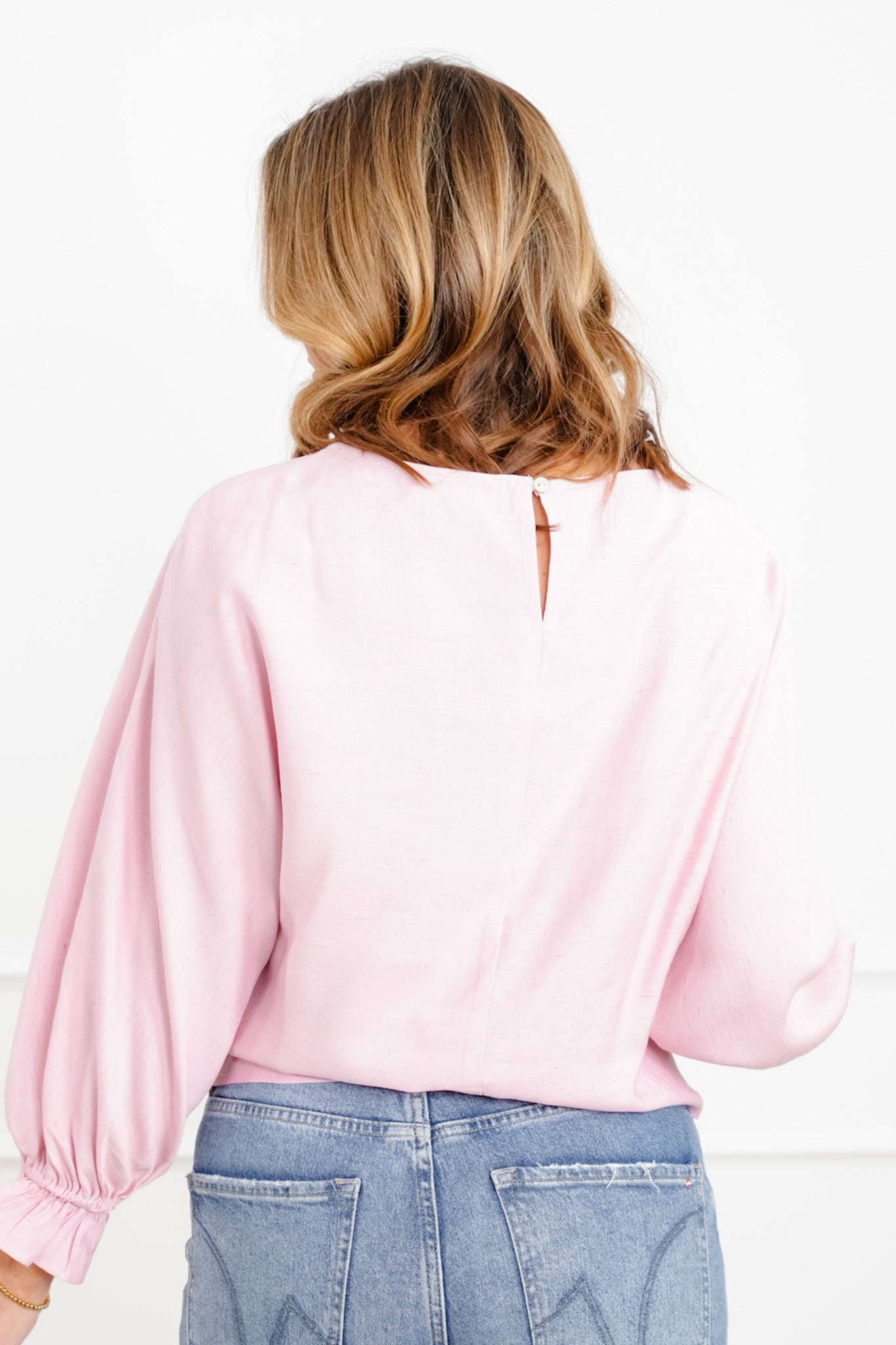 Linen Blend Long Cuffed Sleeve Top