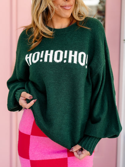 "Ho Ho Ho" Long Sleeve Christmas Sweater - Freckled Poppy