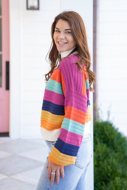 Multi Color Stripe Long Sleeve Pullover Sweater