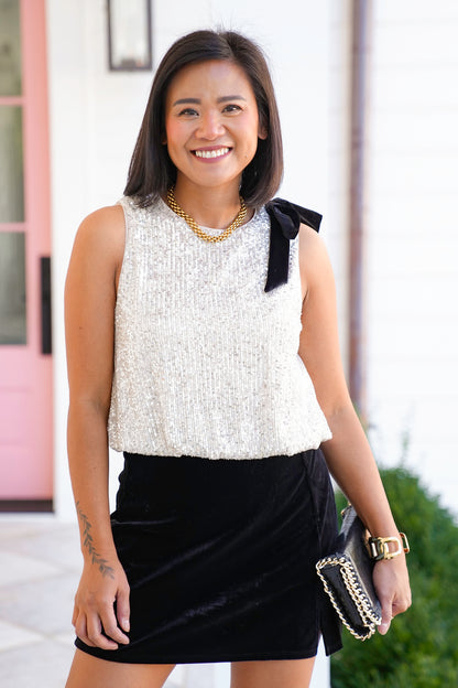 Sequin Sleeveless Top with Bow