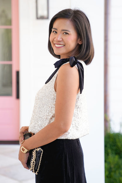 Sequin Sleeveless Top with Bow