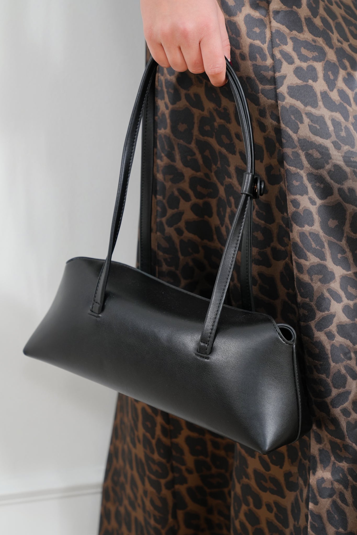 Merlinda Slim Black Vegan Leather Shoulder Bag