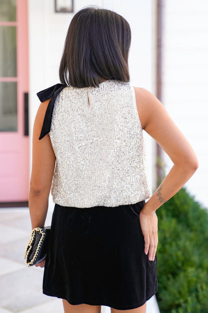 Sequin Sleeveless Top with Bow
