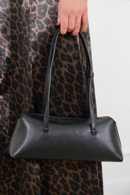 Merlinda Slim Black Vegan Leather Shoulder Bag