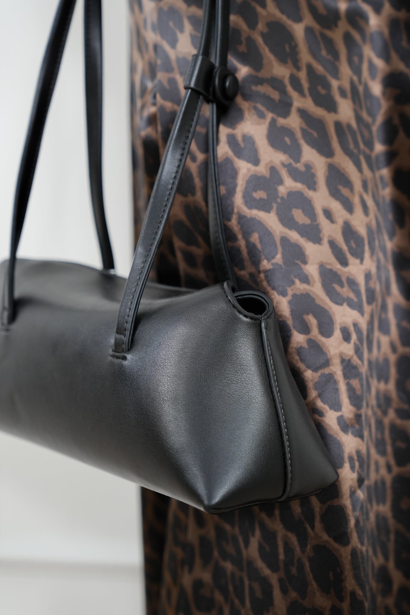 Merlinda Slim Black Vegan Leather Shoulder Bag