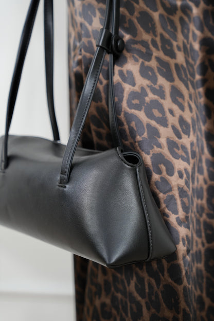 Merlinda Slim Black Vegan Leather Shoulder Bag