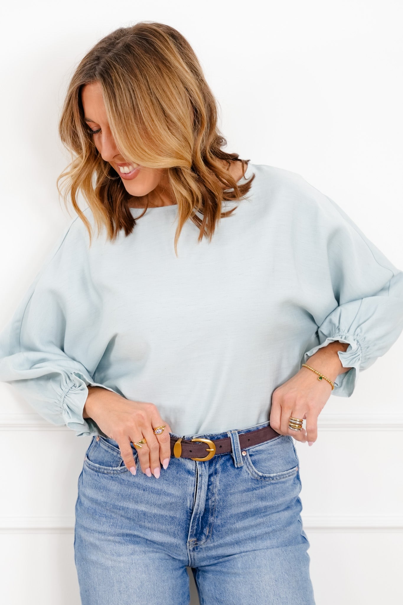 Linen Blend Long Cuffed Sleeve Top
