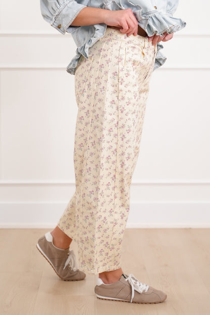 Plus/Reg Maroon Floral Print Button Fly Barrel Pants