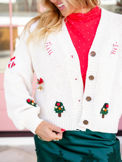 POL Long Sleeve Christmas Applique's Button Down Cardigan