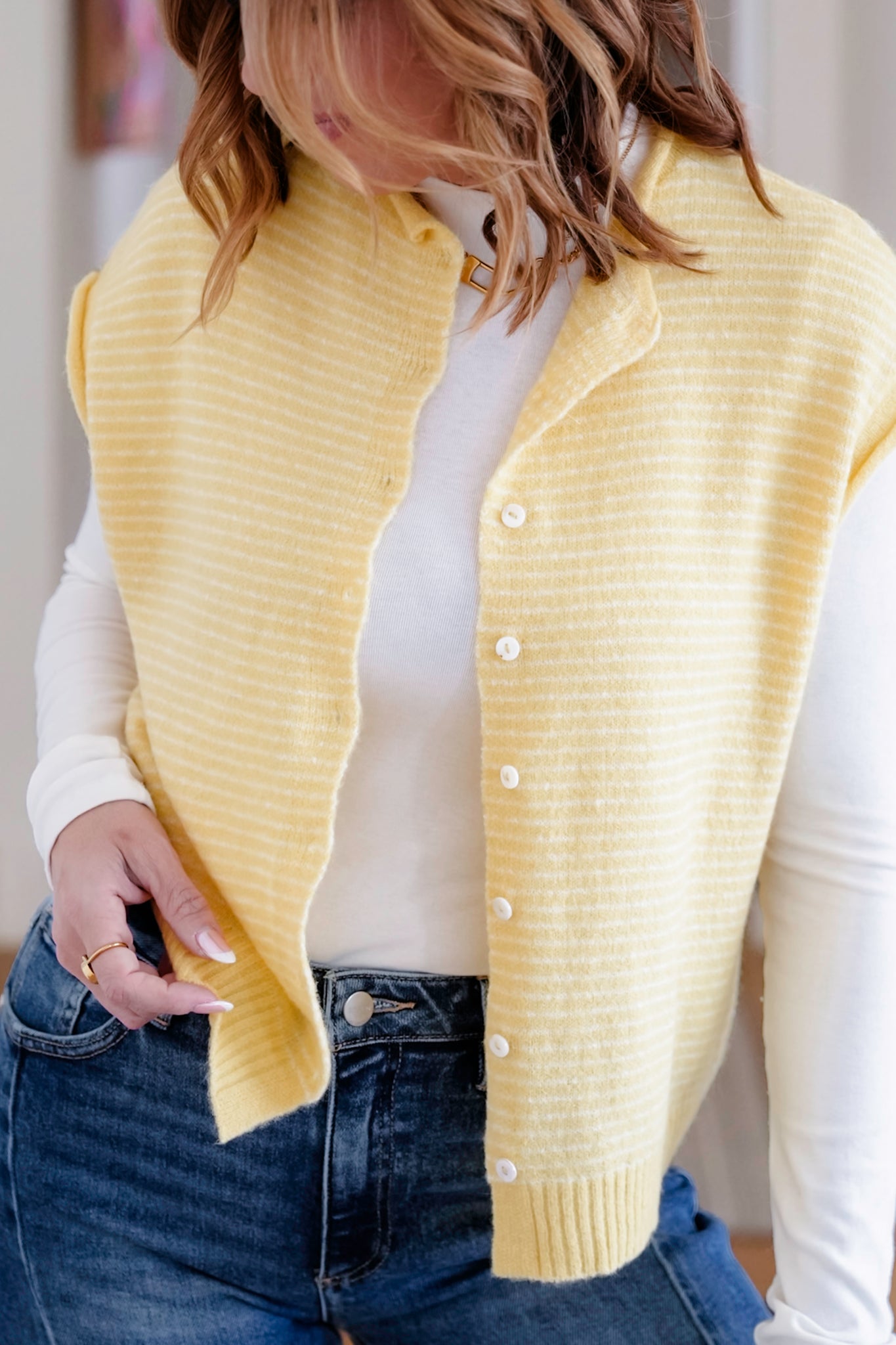 Stripe Button Down Sweater Vest