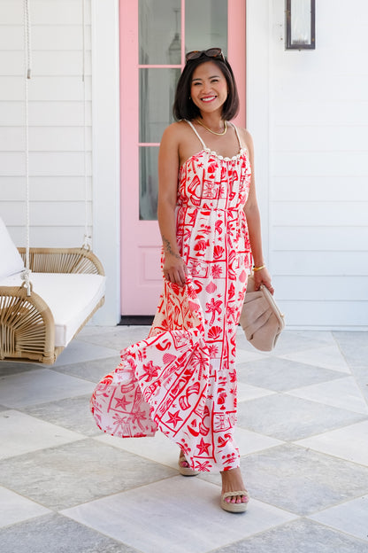 Tropical Print Sleeveless Long Maxi Dress