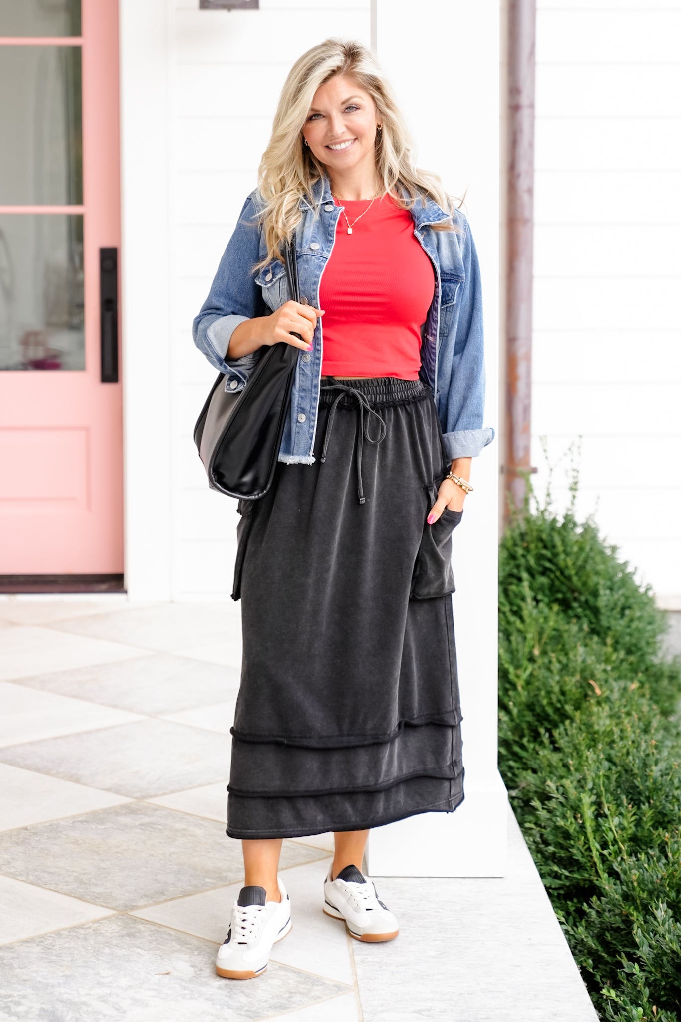 Plus/Reg Acid Wash Knit Skirt with Cargo Pockets