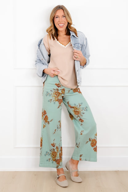 Pol Mocha Thermal Short Sleeve V Neck Top With Lace Detail