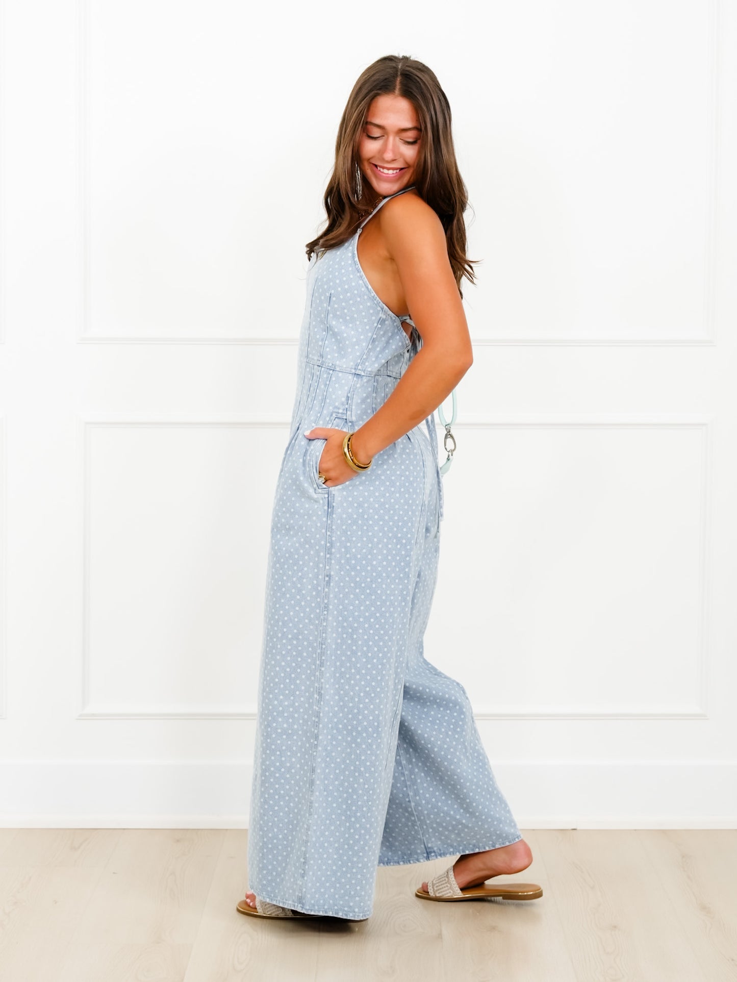 Polka Dot Pleat Sleeveless Overalls
