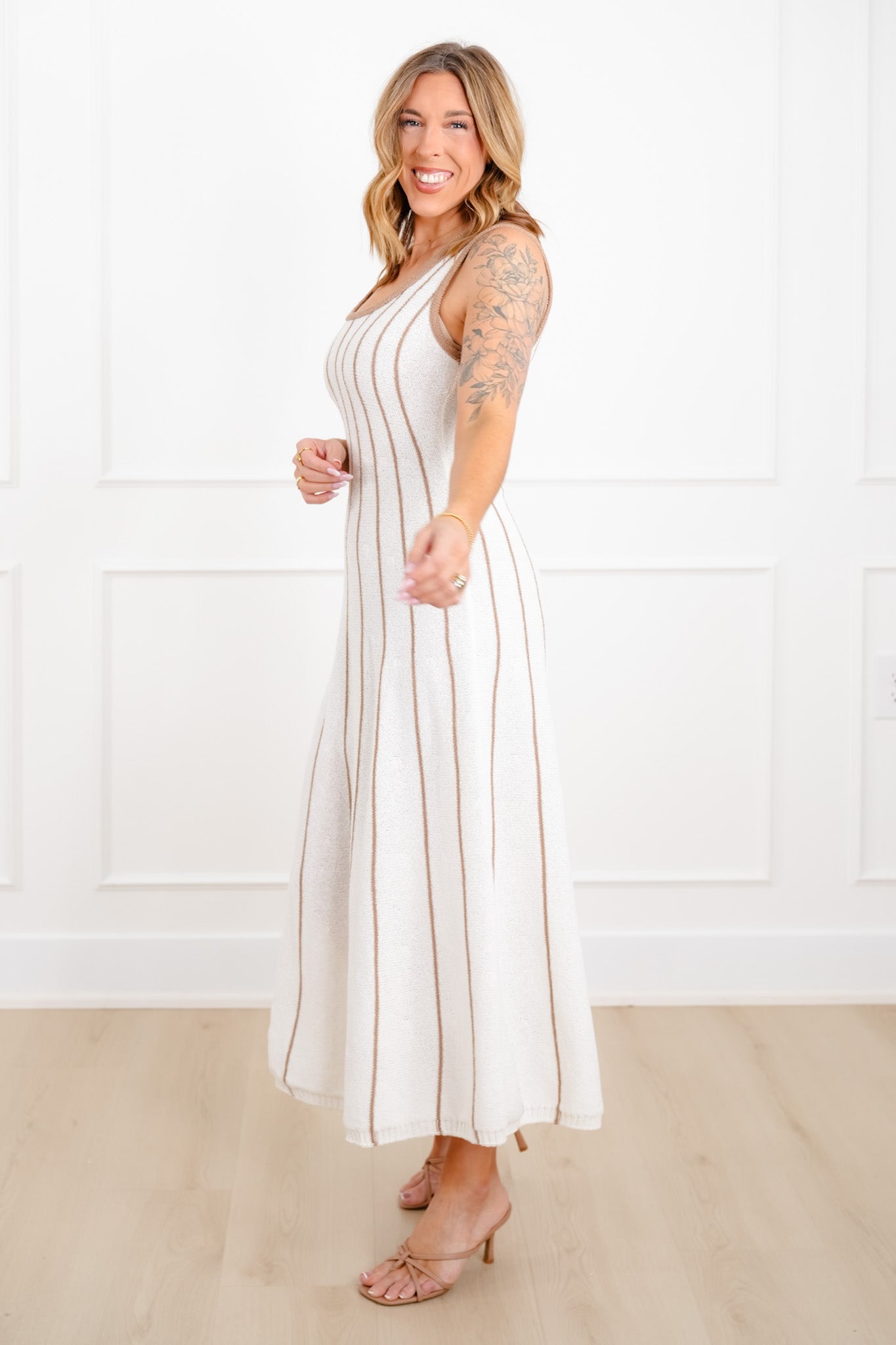 Knit Stripe Sleeveless Midi Dress