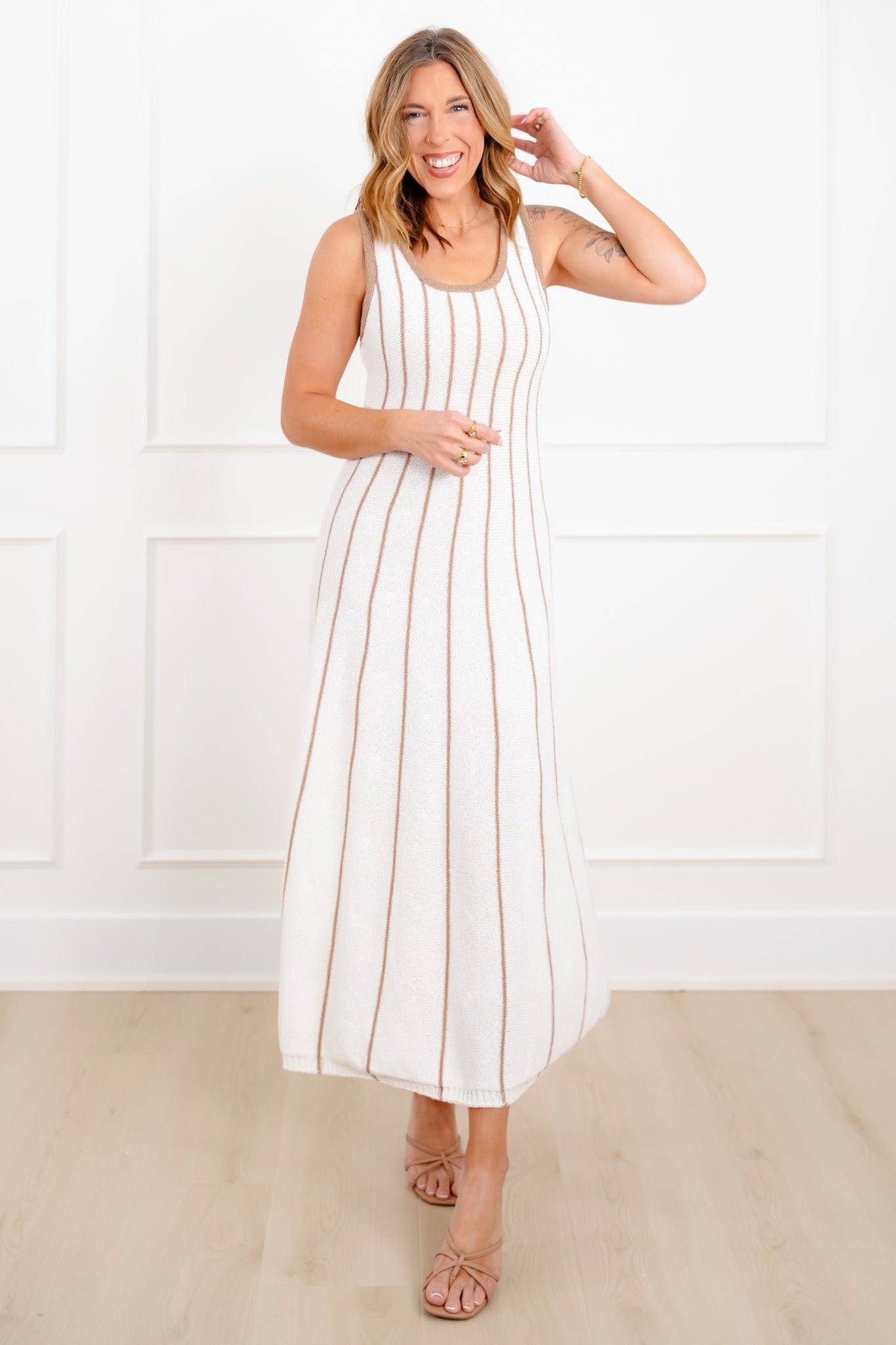 Knit Stripe Sleeveless Midi Dress