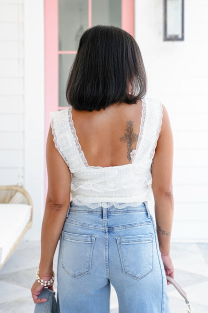 POL Cream Lace Sleeveless Crop Top