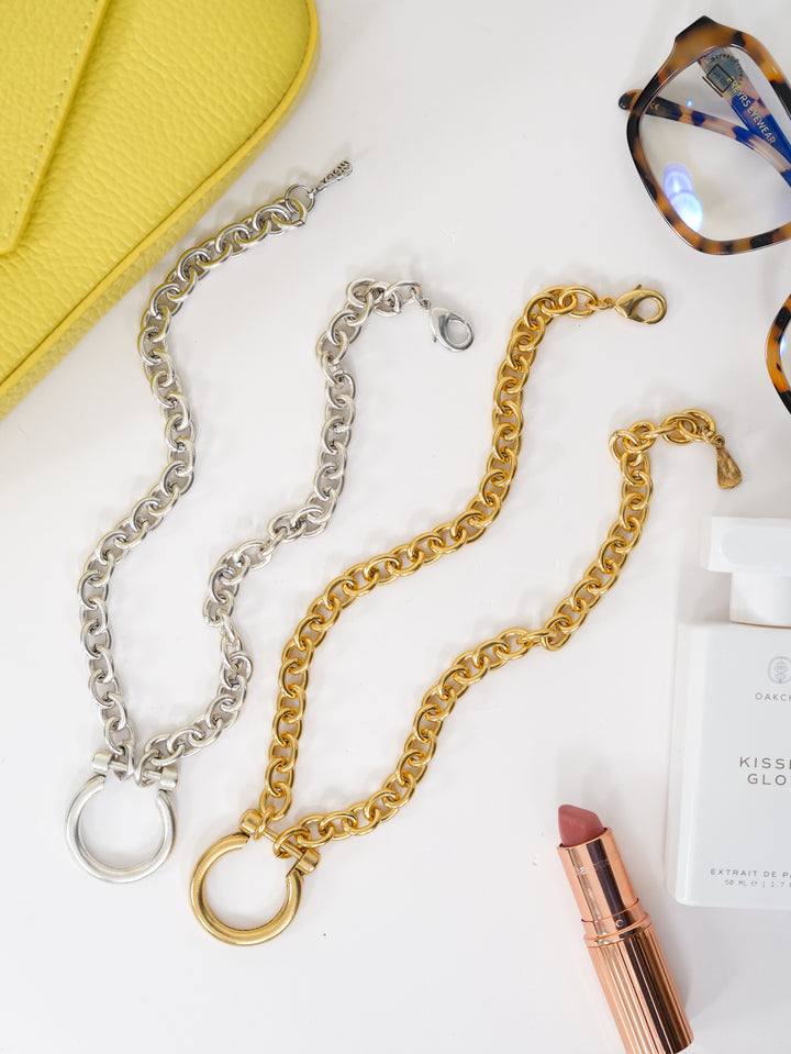 Yochi Sable Circular Drop Pendant Necklace