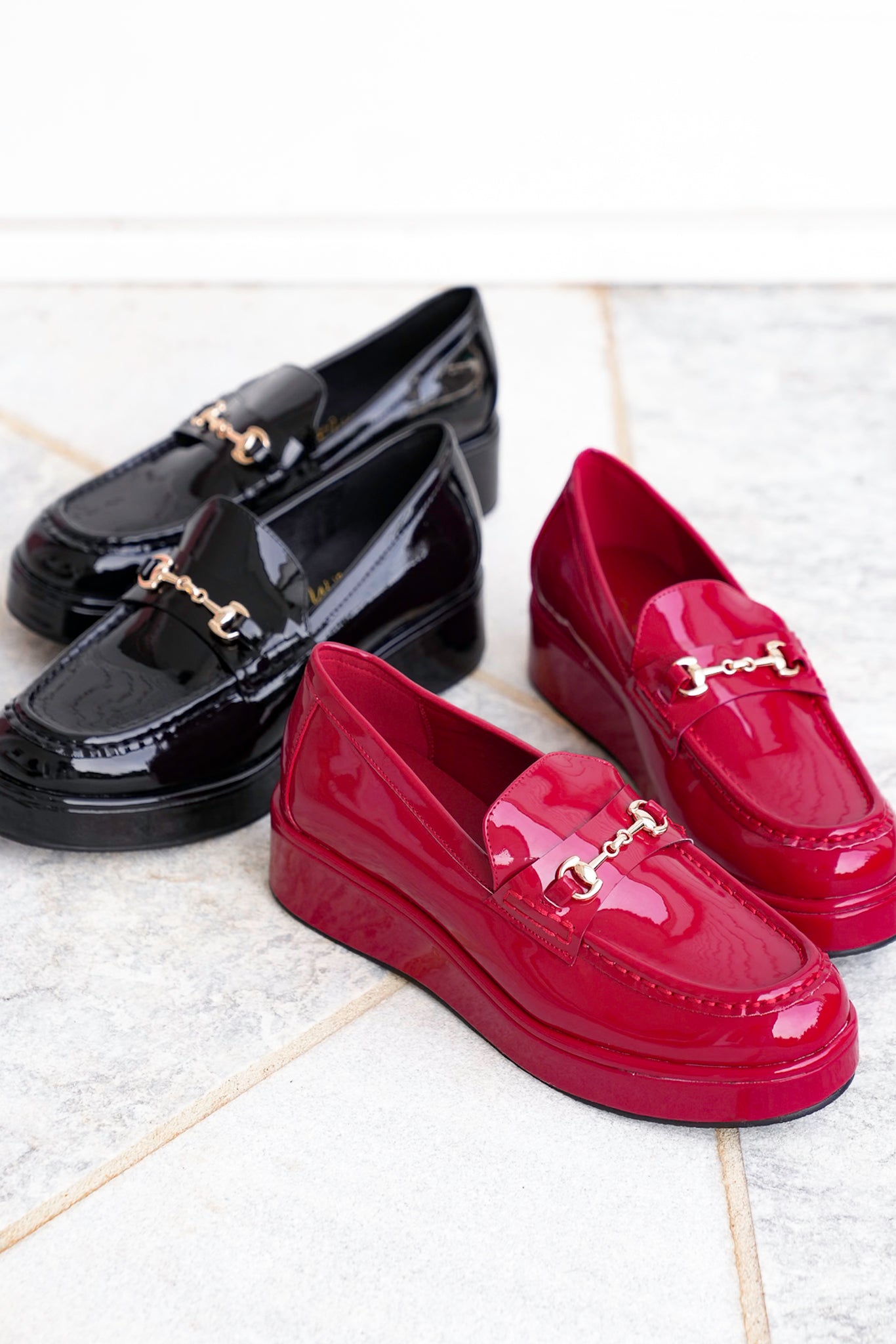 Glossy Chic Patent Platform Loafer with Gold Accent