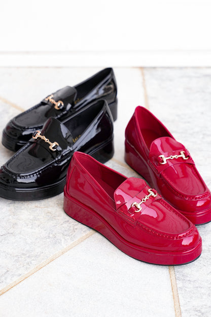 Glossy Chic Patent Platform Loafer with Gold Accent